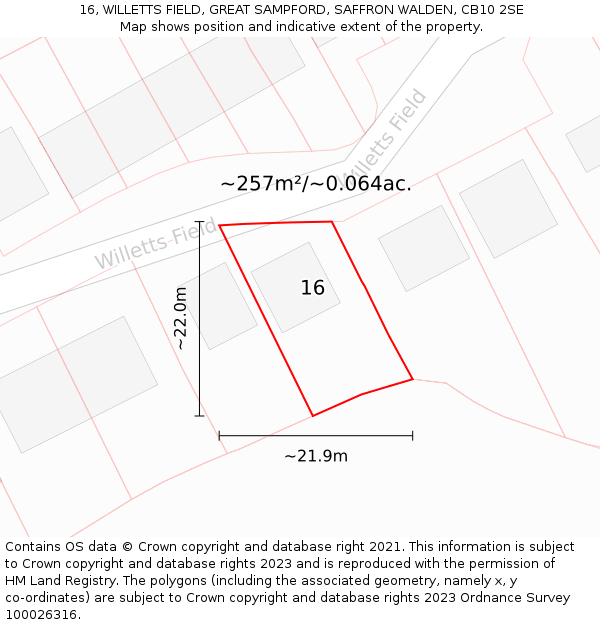 16, WILLETTS FIELD, GREAT SAMPFORD, SAFFRON WALDEN, CB10 2SE: Plot and title map