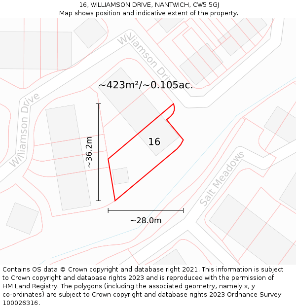 16, WILLIAMSON DRIVE, NANTWICH, CW5 5GJ: Plot and title map