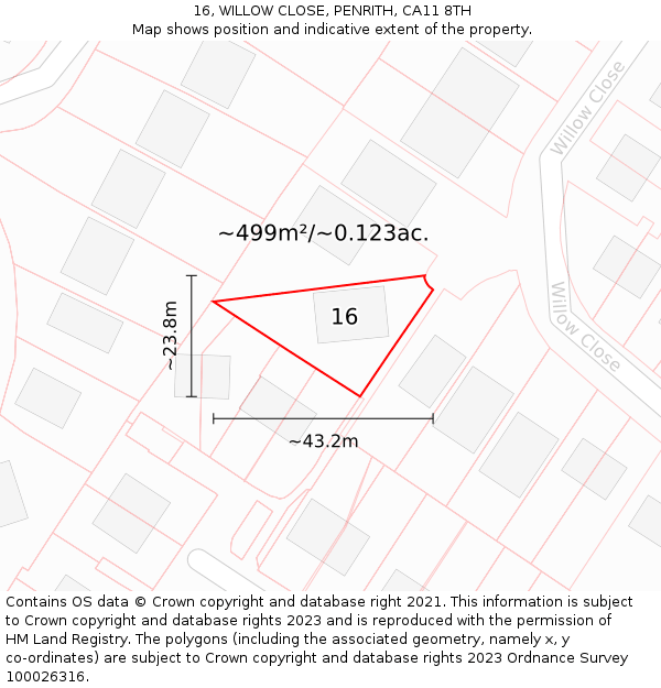 16, WILLOW CLOSE, PENRITH, CA11 8TH: Plot and title map