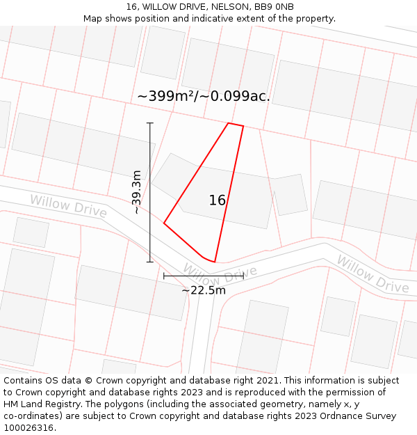 16, WILLOW DRIVE, NELSON, BB9 0NB: Plot and title map