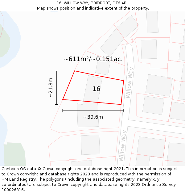 16, WILLOW WAY, BRIDPORT, DT6 4RU: Plot and title map