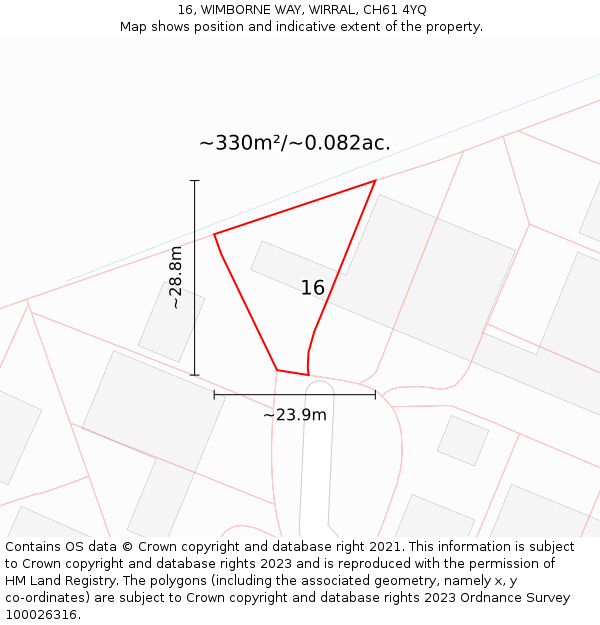 16, WIMBORNE WAY, WIRRAL, CH61 4YQ: Plot and title map