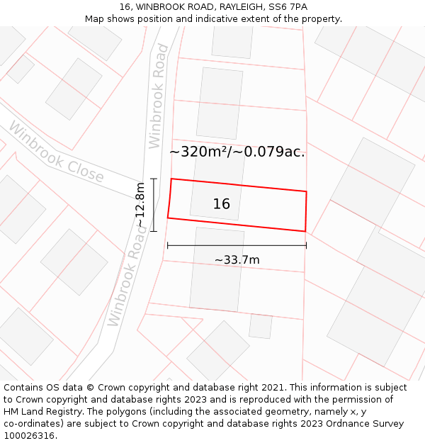 16, WINBROOK ROAD, RAYLEIGH, SS6 7PA: Plot and title map