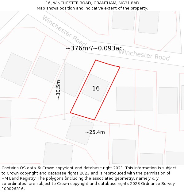 16, WINCHESTER ROAD, GRANTHAM, NG31 8AD: Plot and title map