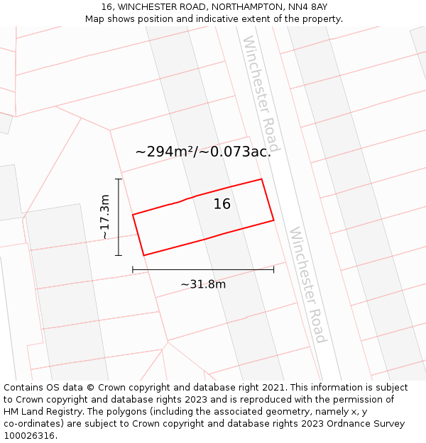 16, WINCHESTER ROAD, NORTHAMPTON, NN4 8AY: Plot and title map
