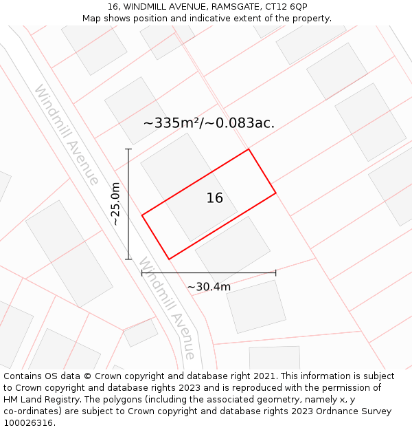 16, WINDMILL AVENUE, RAMSGATE, CT12 6QP: Plot and title map