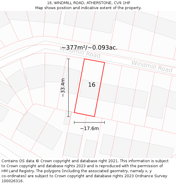 16, WINDMILL ROAD, ATHERSTONE, CV9 1HP: Plot and title map