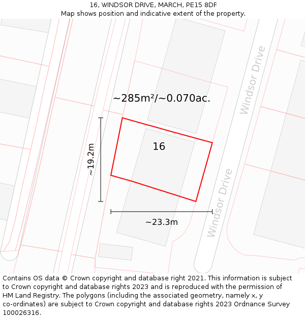 16, WINDSOR DRIVE, MARCH, PE15 8DF: Plot and title map