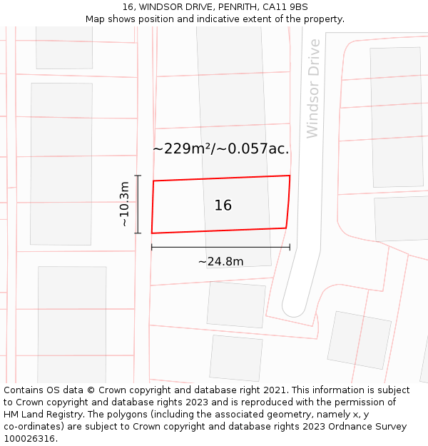 16, WINDSOR DRIVE, PENRITH, CA11 9BS: Plot and title map