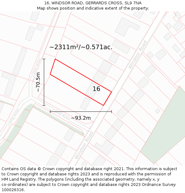 16, WINDSOR ROAD, GERRARDS CROSS, SL9 7NA: Plot and title map