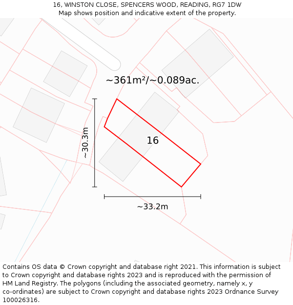 16, WINSTON CLOSE, SPENCERS WOOD, READING, RG7 1DW: Plot and title map