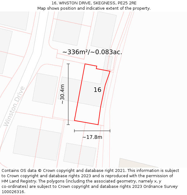 16, WINSTON DRIVE, SKEGNESS, PE25 2RE: Plot and title map