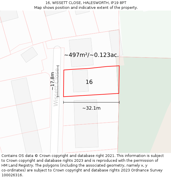 16, WISSETT CLOSE, HALESWORTH, IP19 8PT: Plot and title map