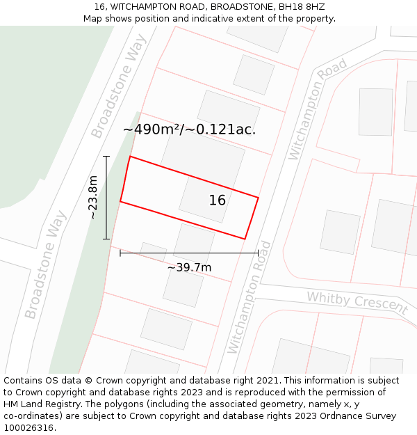 16, WITCHAMPTON ROAD, BROADSTONE, BH18 8HZ: Plot and title map
