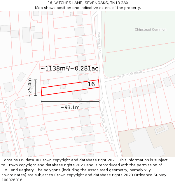 16, WITCHES LANE, SEVENOAKS, TN13 2AX: Plot and title map