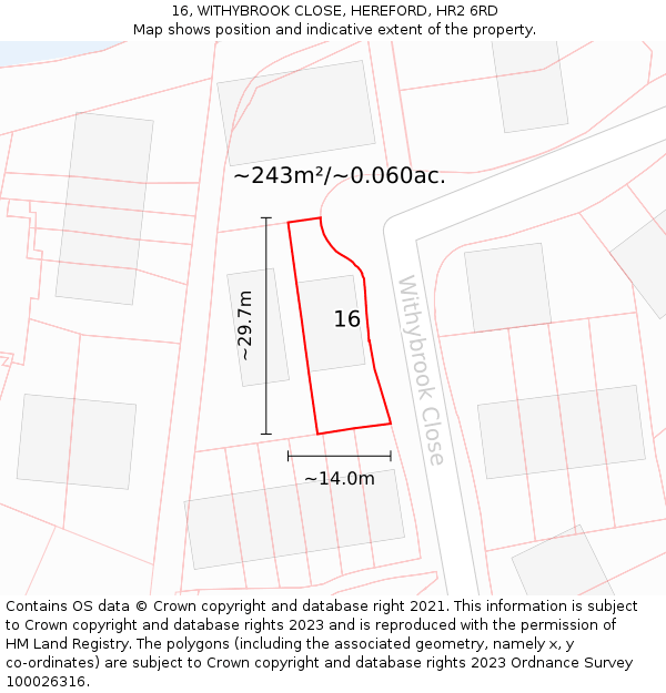 16, WITHYBROOK CLOSE, HEREFORD, HR2 6RD: Plot and title map