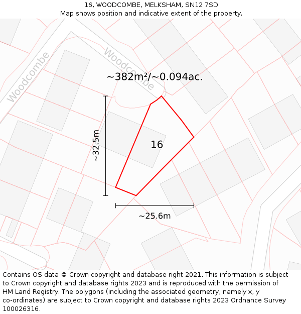 16, WOODCOMBE, MELKSHAM, SN12 7SD: Plot and title map
