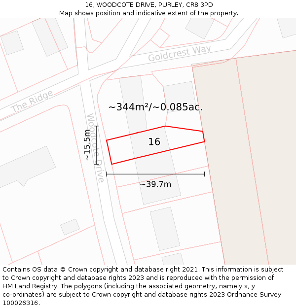 16, WOODCOTE DRIVE, PURLEY, CR8 3PD: Plot and title map