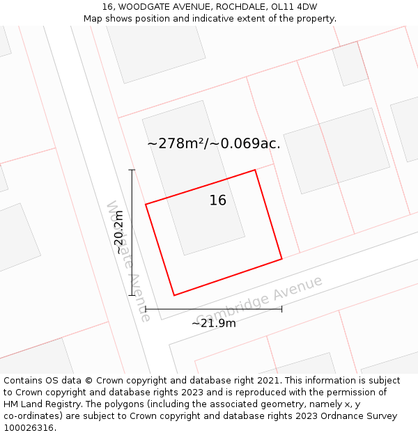 16, WOODGATE AVENUE, ROCHDALE, OL11 4DW: Plot and title map