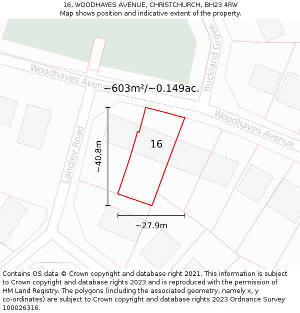 16, WOODHAYES AVENUE, CHRISTCHURCH, BH23 4RW: Plot and title map