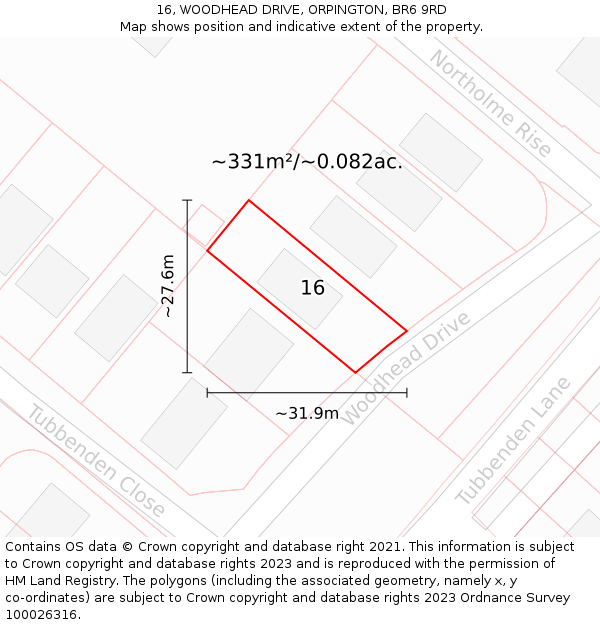 16, WOODHEAD DRIVE, ORPINGTON, BR6 9RD: Plot and title map