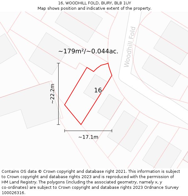 16, WOODHILL FOLD, BURY, BL8 1UY: Plot and title map