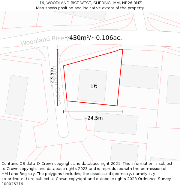 16, WOODLAND RISE WEST, SHERINGHAM, NR26 8NZ: Plot and title map