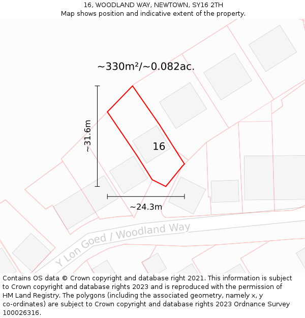 16, WOODLAND WAY, NEWTOWN, SY16 2TH: Plot and title map