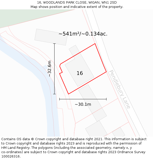 16, WOODLANDS PARK CLOSE, WIGAN, WN1 2SD: Plot and title map