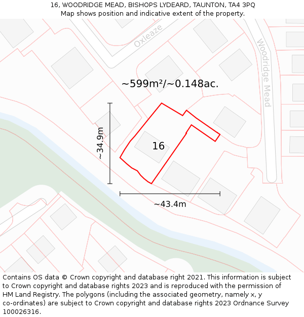 16, WOODRIDGE MEAD, BISHOPS LYDEARD, TAUNTON, TA4 3PQ: Plot and title map