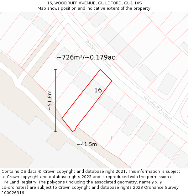 16, WOODRUFF AVENUE, GUILDFORD, GU1 1XS: Plot and title map