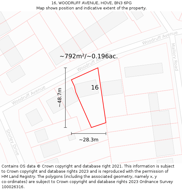 16, WOODRUFF AVENUE, HOVE, BN3 6PG: Plot and title map