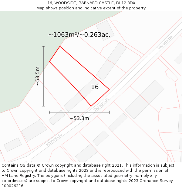 16, WOODSIDE, BARNARD CASTLE, DL12 8DX: Plot and title map