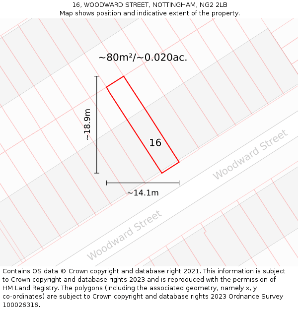 16, WOODWARD STREET, NOTTINGHAM, NG2 2LB: Plot and title map