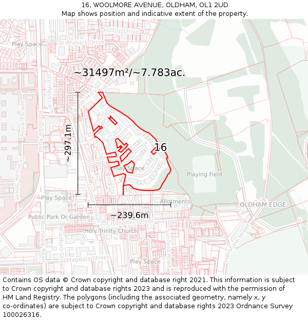 16, WOOLMORE AVENUE, OLDHAM, OL1 2UD: Plot and title map