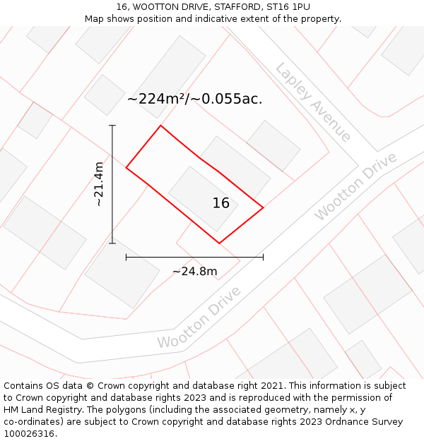 16, WOOTTON DRIVE, STAFFORD, ST16 1PU: Plot and title map