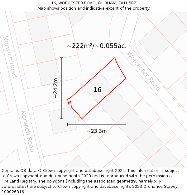 16, WORCESTER ROAD, DURHAM, DH1 5PZ: Plot and title map