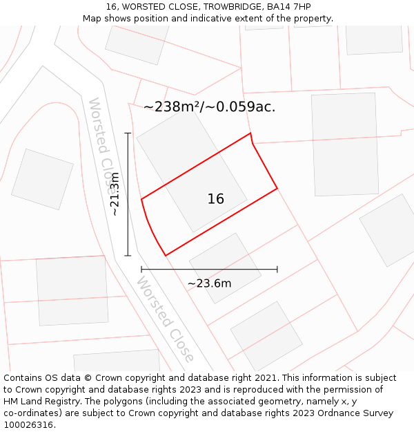 16, WORSTED CLOSE, TROWBRIDGE, BA14 7HP: Plot and title map