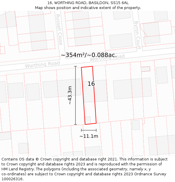 16, WORTHING ROAD, BASILDON, SS15 6AL: Plot and title map