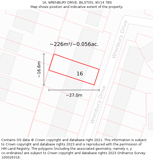 16, WRENBURY DRIVE, BILSTON, WV14 7BS: Plot and title map