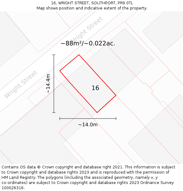 16, WRIGHT STREET, SOUTHPORT, PR9 0TL: Plot and title map