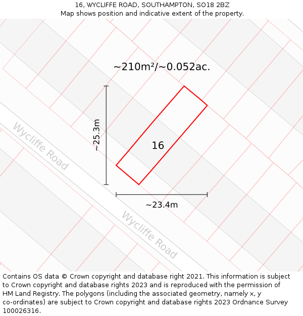 16, WYCLIFFE ROAD, SOUTHAMPTON, SO18 2BZ: Plot and title map