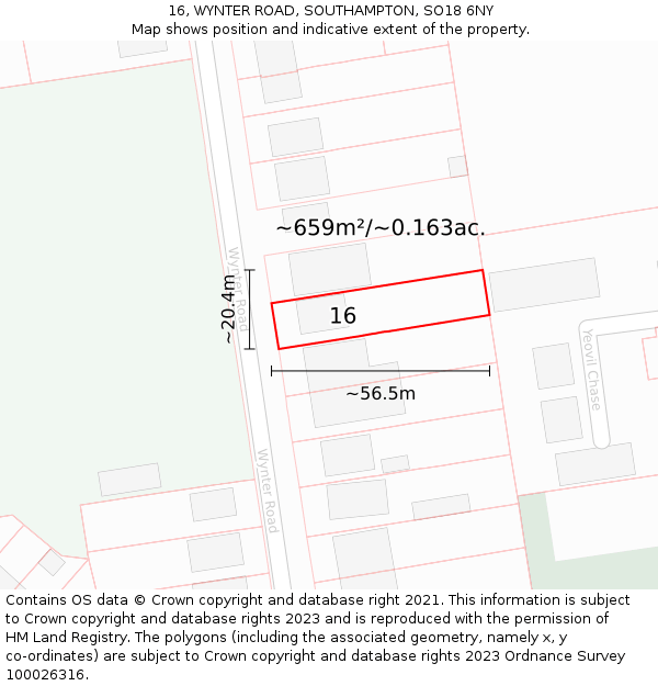 16, WYNTER ROAD, SOUTHAMPTON, SO18 6NY: Plot and title map