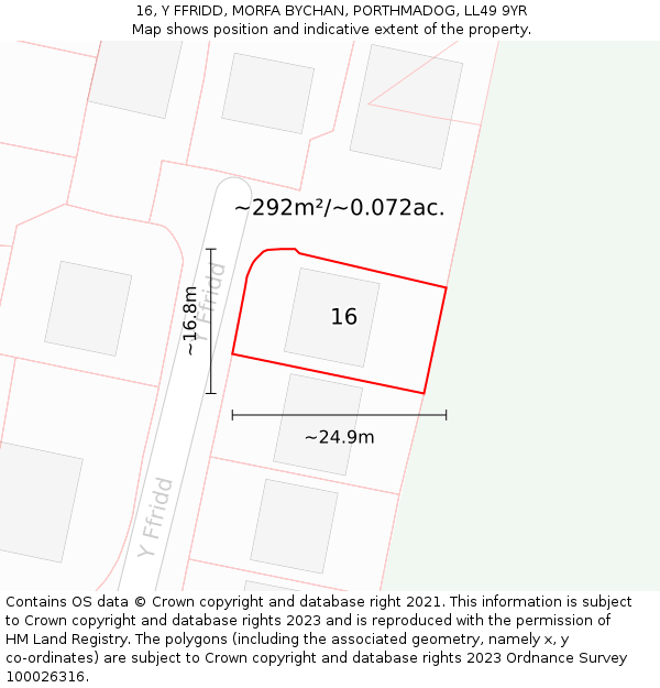 16, Y FFRIDD, MORFA BYCHAN, PORTHMADOG, LL49 9YR: Plot and title map