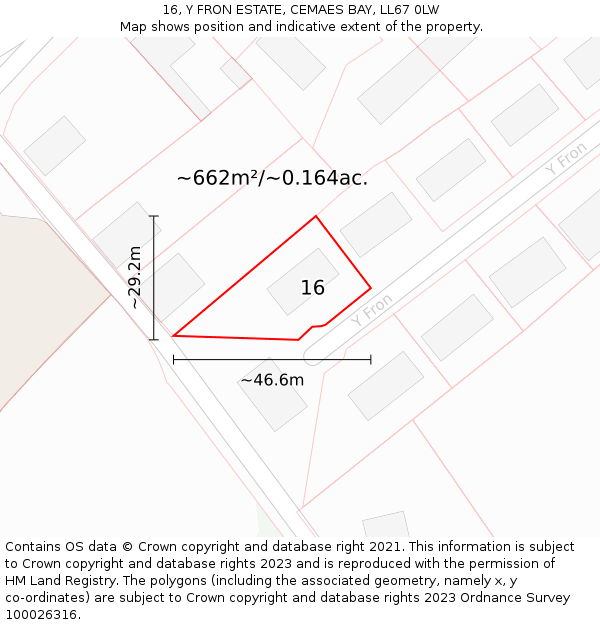 16, Y FRON ESTATE, CEMAES BAY, LL67 0LW: Plot and title map