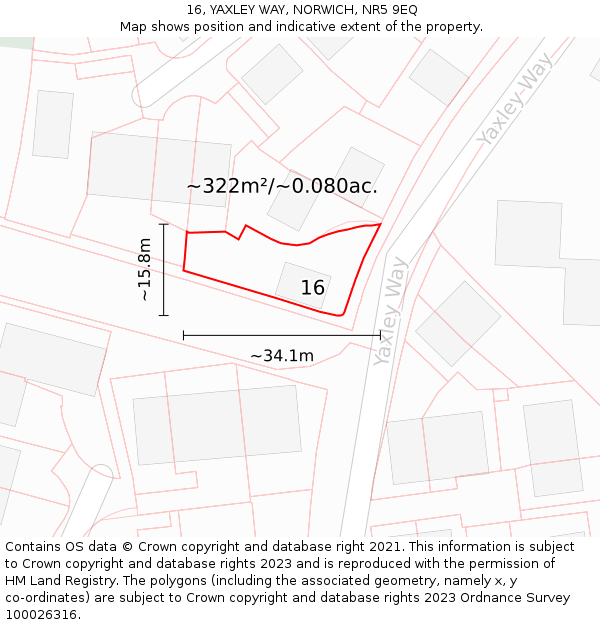 16, YAXLEY WAY, NORWICH, NR5 9EQ: Plot and title map