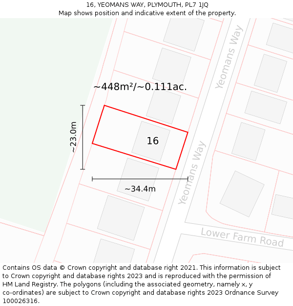 16, YEOMANS WAY, PLYMOUTH, PL7 1JQ: Plot and title map