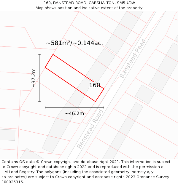 160, BANSTEAD ROAD, CARSHALTON, SM5 4DW: Plot and title map