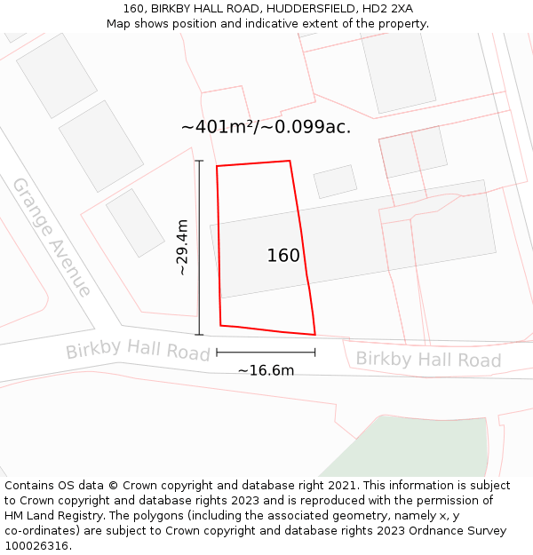 160, BIRKBY HALL ROAD, HUDDERSFIELD, HD2 2XA: Plot and title map