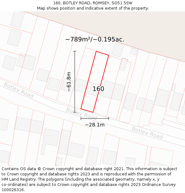 160, BOTLEY ROAD, ROMSEY, SO51 5SW: Plot and title map